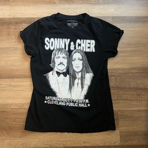 Black Graphic T-Shirt with Sonny & Cher Print